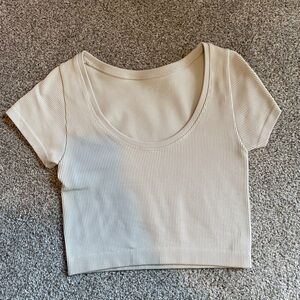 aerie Cream Ribbed Scoop Crop Tee